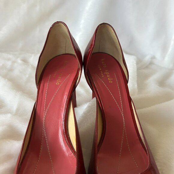 Kate Spade Red Patent Leather Pumps Womens 6.5 VTG Made in Italy Peep Toe - Picture 3 of 12